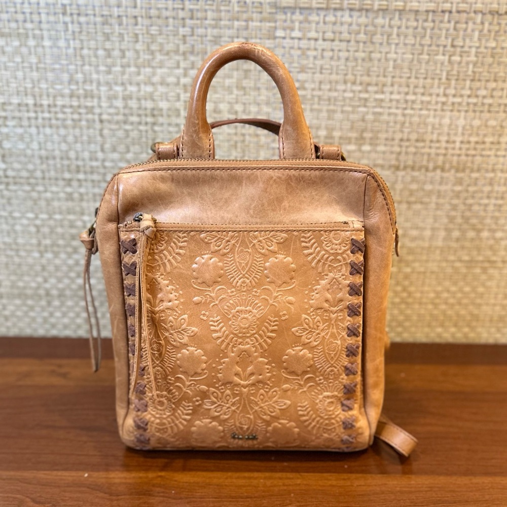 The Sak Loyola Tan Leather Mini Convertible Backpack Tobacco Floral